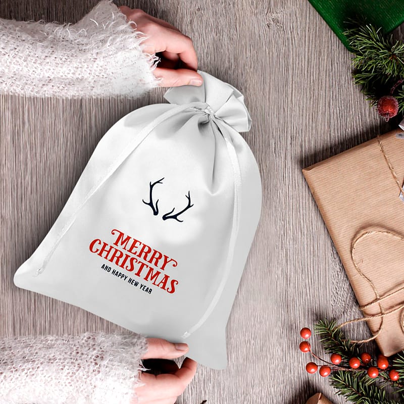satin drawstring bag with Christmas motif