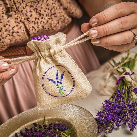 Subtle and sleek organza pouches for dried lavender